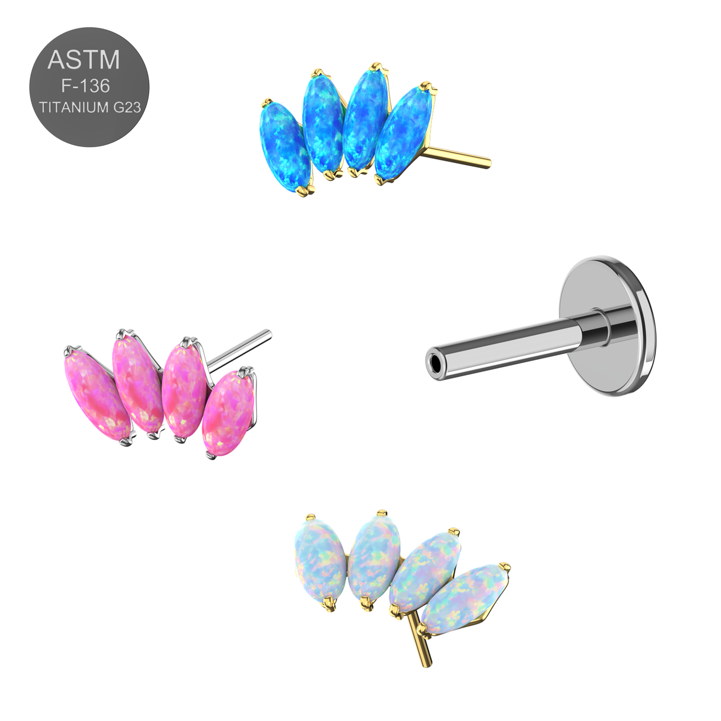 Titanium G23 (Grade 23) Opal Marquise Jewelled Thread-less Push-Fit Top - Monster Piercing