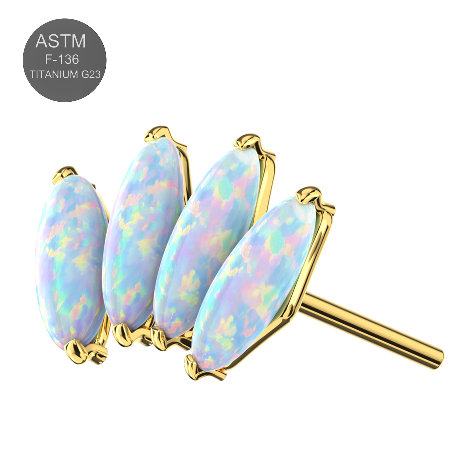 Titanium G23 (Grade 23) Opal Marquise Jewelled Thread-less Push-Fit Top - Monster Piercing