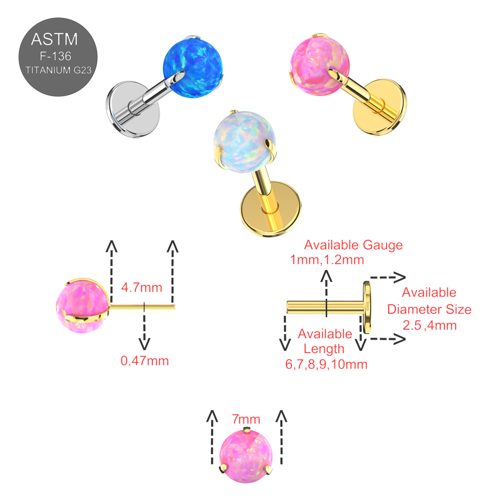 G23 Titanium Opal Ball Thread-less Push-Fit Top - Monster Piercing