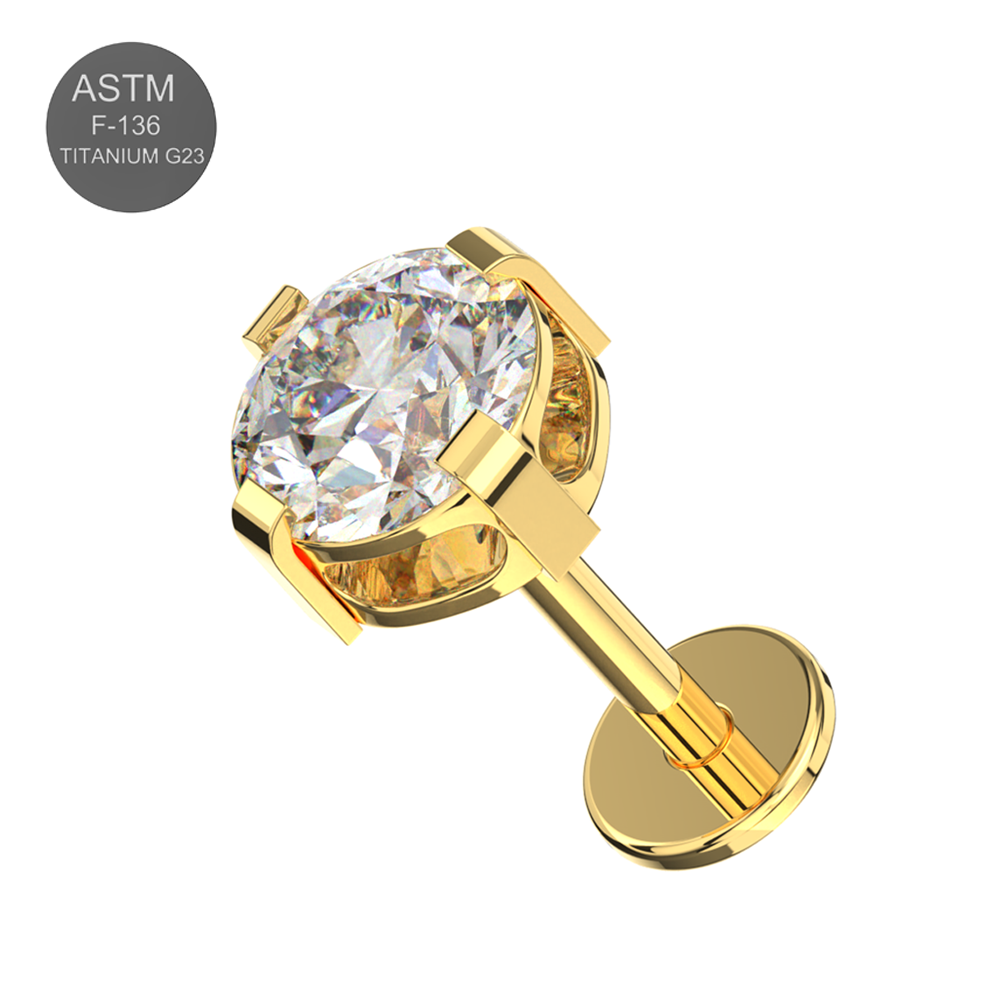 G23 Titanium Round CZ Jewelled Thread-less Push-Fit With Flatback Stud - Monster Piercing