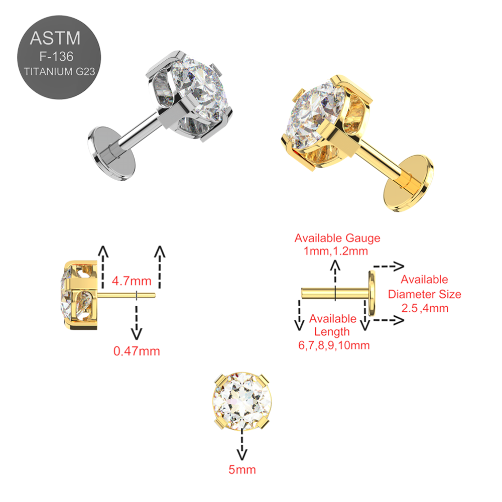 Titanium G23 (Grade 23) Round CZ Jewelled Thread-less Push-Fit Top - Monster Piercing