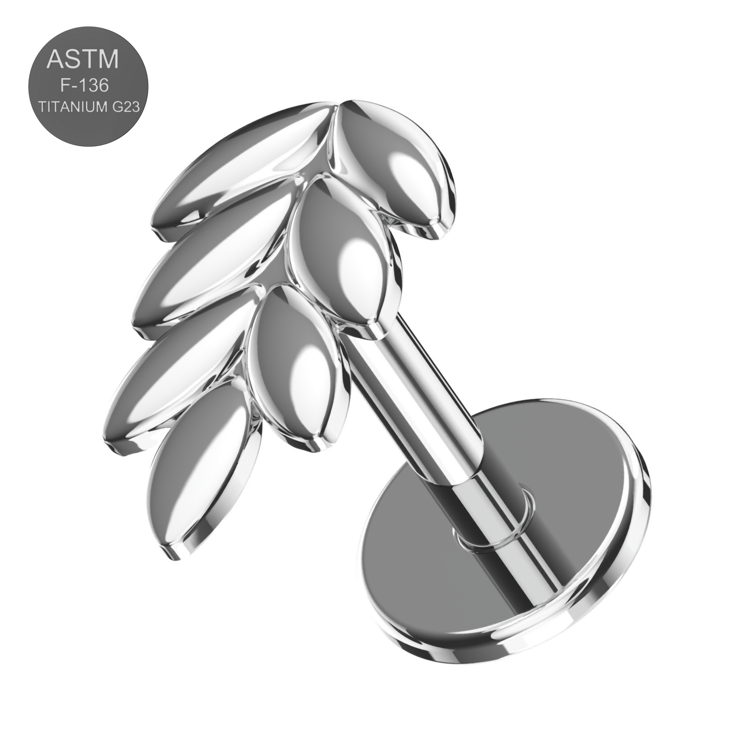 G23 Grade Titanium Wheat Sheaf Design Thread-less Push-Fit With Flat-back - Monster Piercing