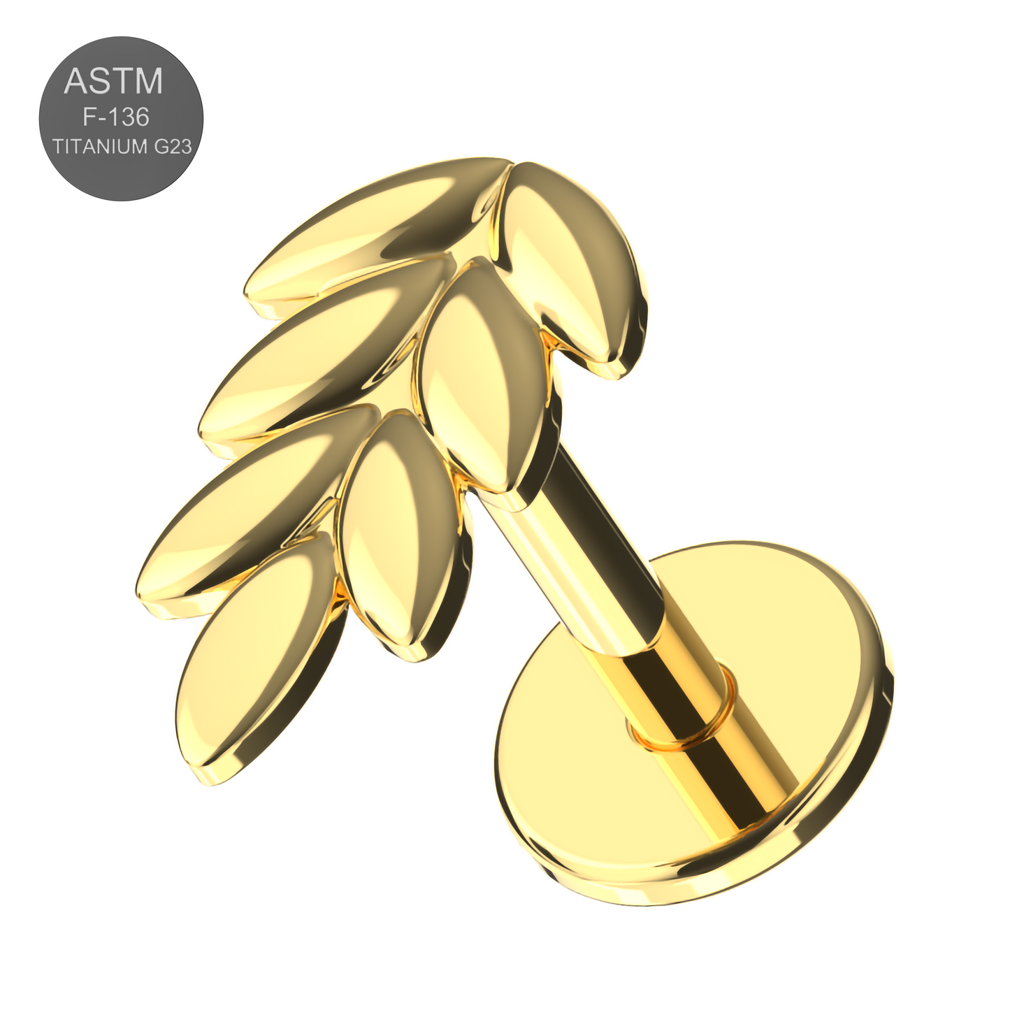 G23 Grade Titanium Wheat Sheaf Design Thread-less Push-Fit With Flat-back - Monster Piercing