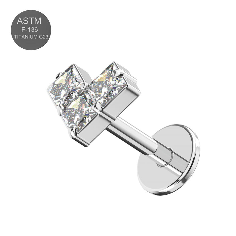 G23 Titanium CZ Jewelled Fancy Design Thread-less Push-Fit With Flatback Stud - Monster Piercing