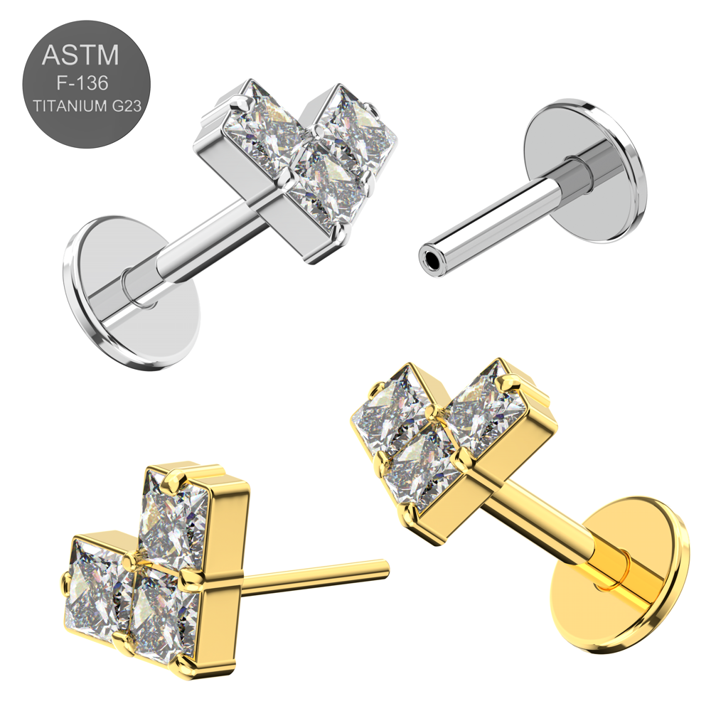 G23 Titanium CZ Jewelled Fancy Design Thread-less Push-Fit With Flatback Stud - Monster Piercing