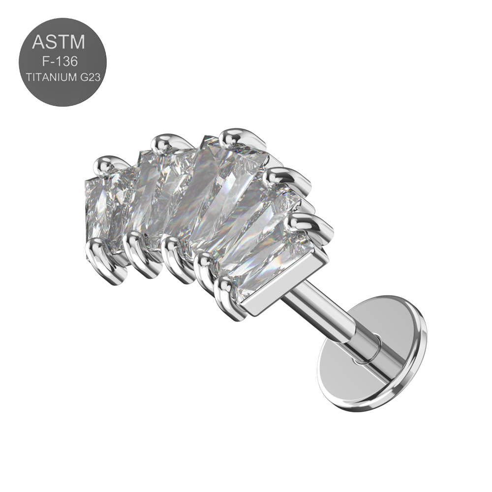 G23 Titanium CZ Jewelled Crown Design Thread-less Push-Fit With Flatback Stud - Monster Piercing