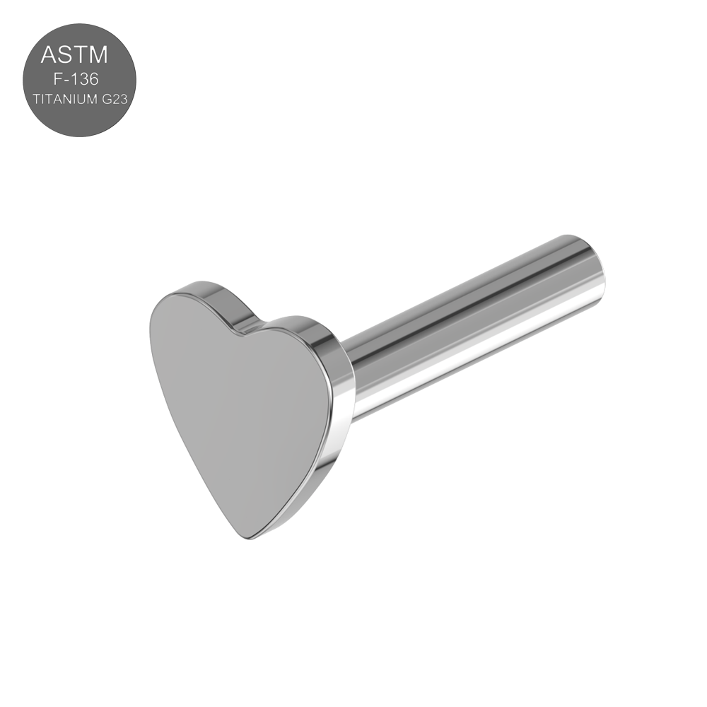 G23 Titanium Push Fit Heart Labret Bar - Monster Piercing