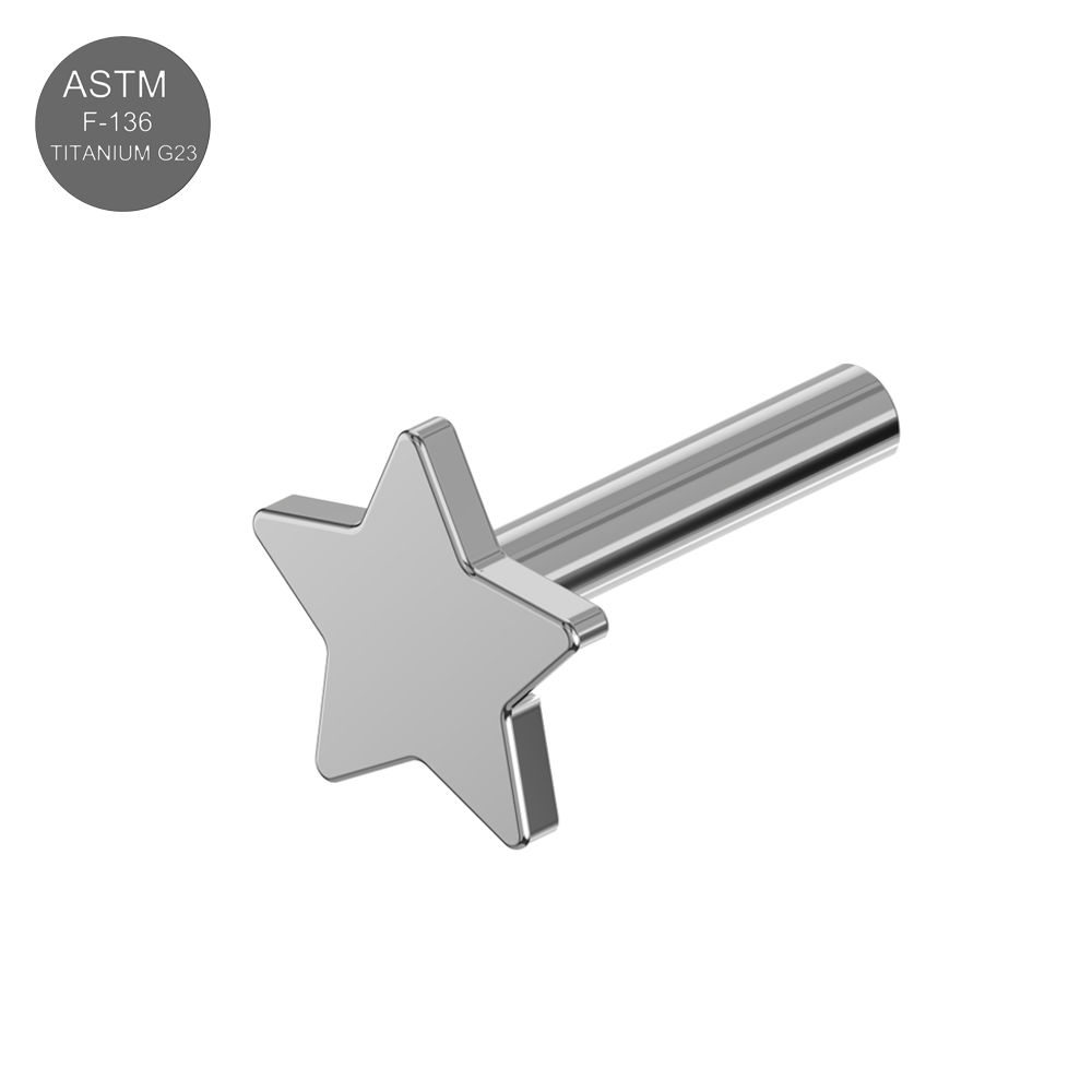 Silver G23 Titanium Push Fit Star Labret Bar featuring a sleek star design, perfect for minimalist lip jewelry collections.