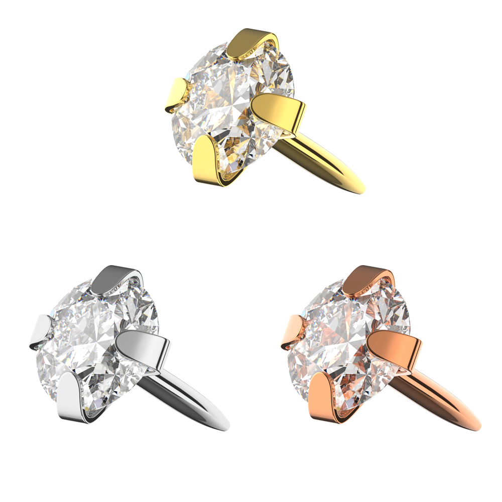 925 Sterling Silver Round CZ Jewelled Push-Fit Top - Monster Piercing