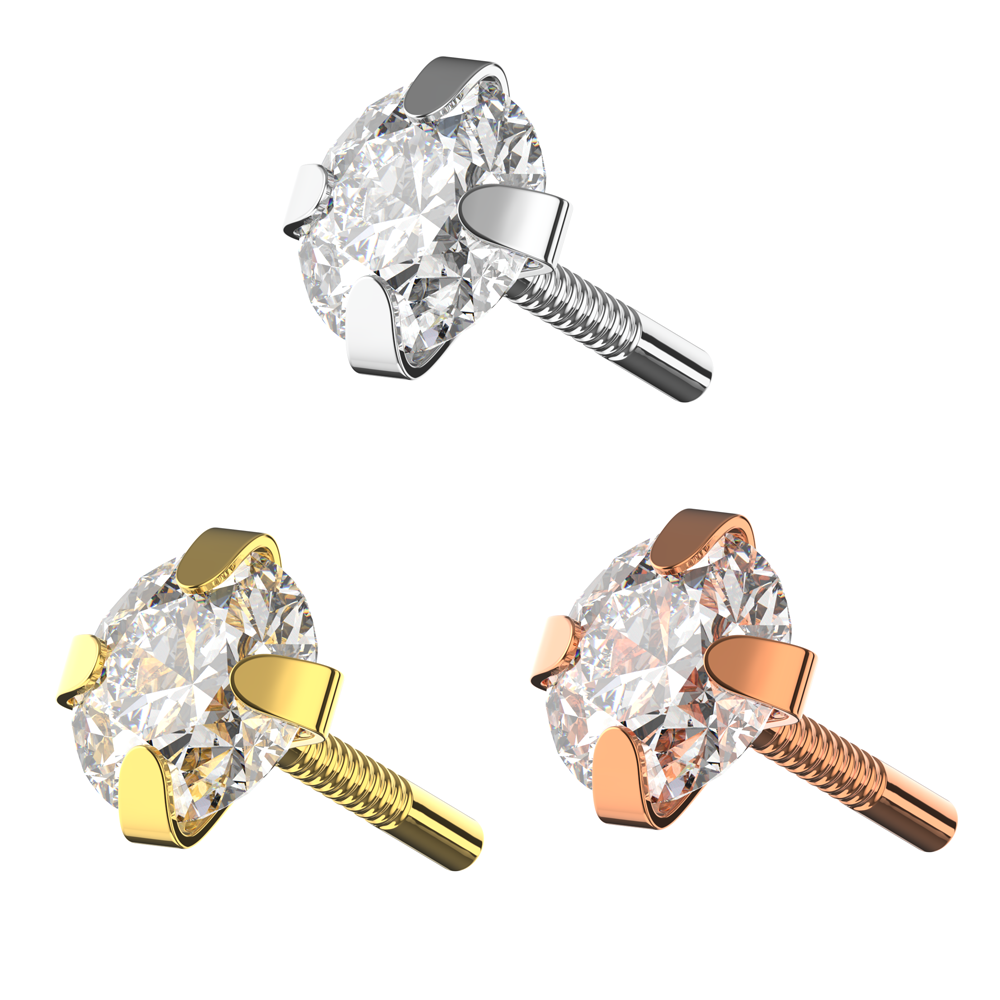 925 Sterling Silver Round CZ Jewelled Internally Threaded Top - Monster Piercing