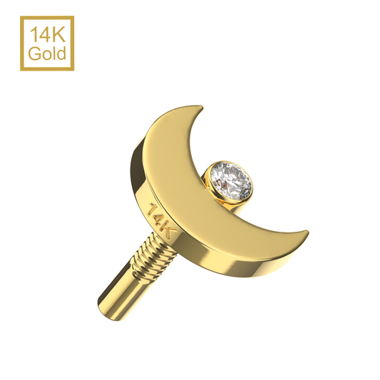 14K Gold Internal Thread Cubic Zirconia Jewelled Crescent Top - Monster Piercing