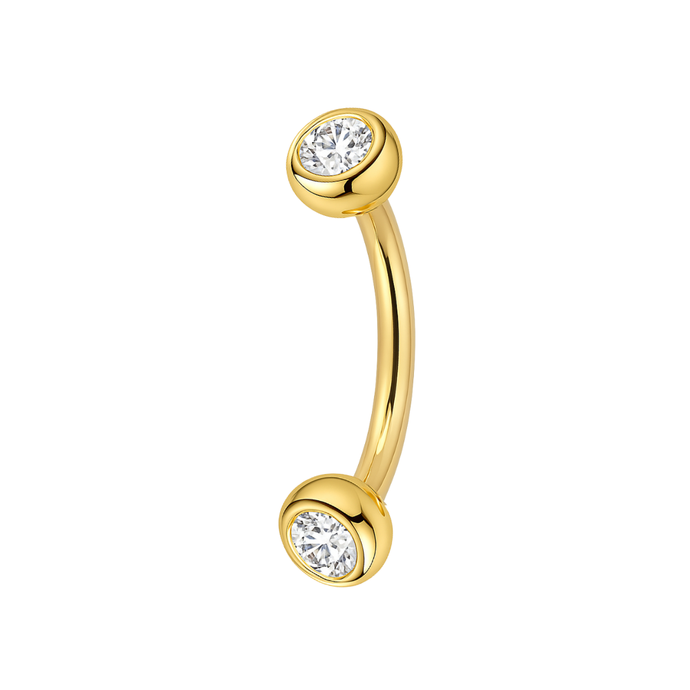 14K Gold Internally Threaded Eyebrow Piercing Bar with CZ Jewelled Top
