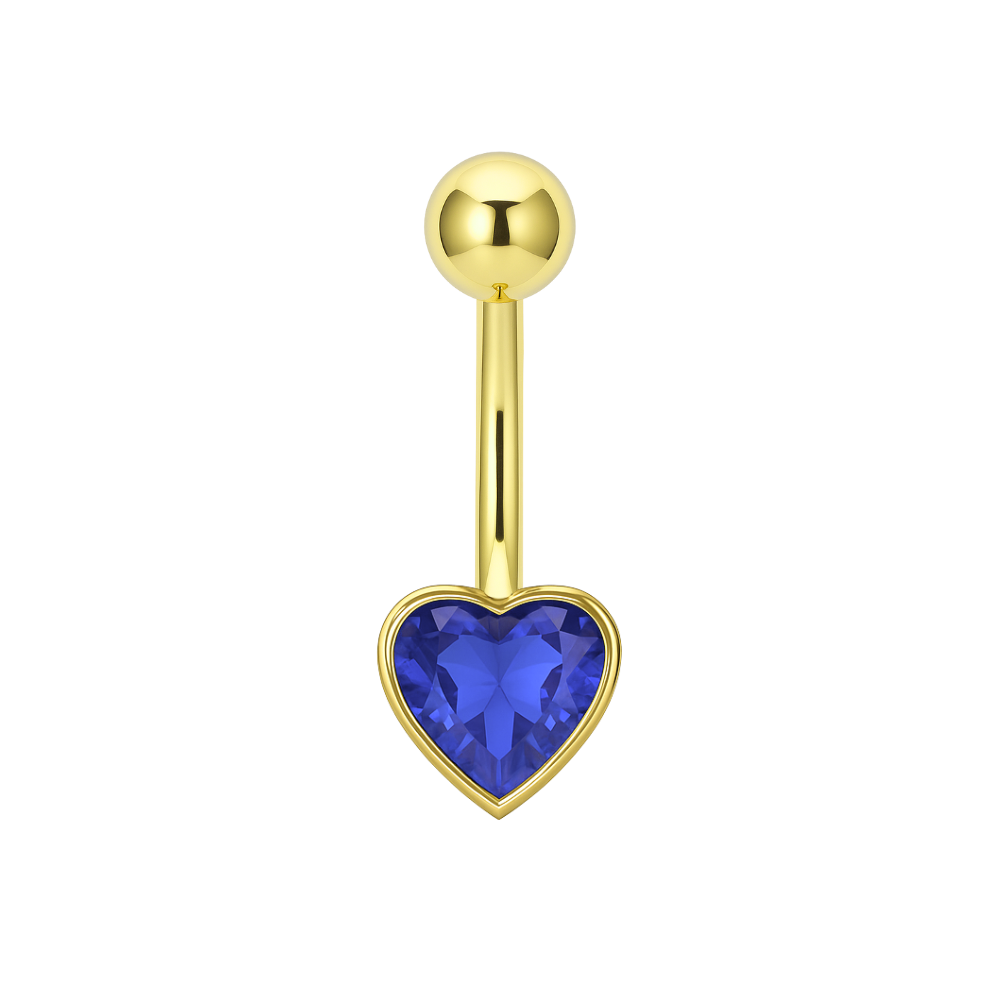 14K Gold Jewelled Heart Belly Ring - Monster Piercing