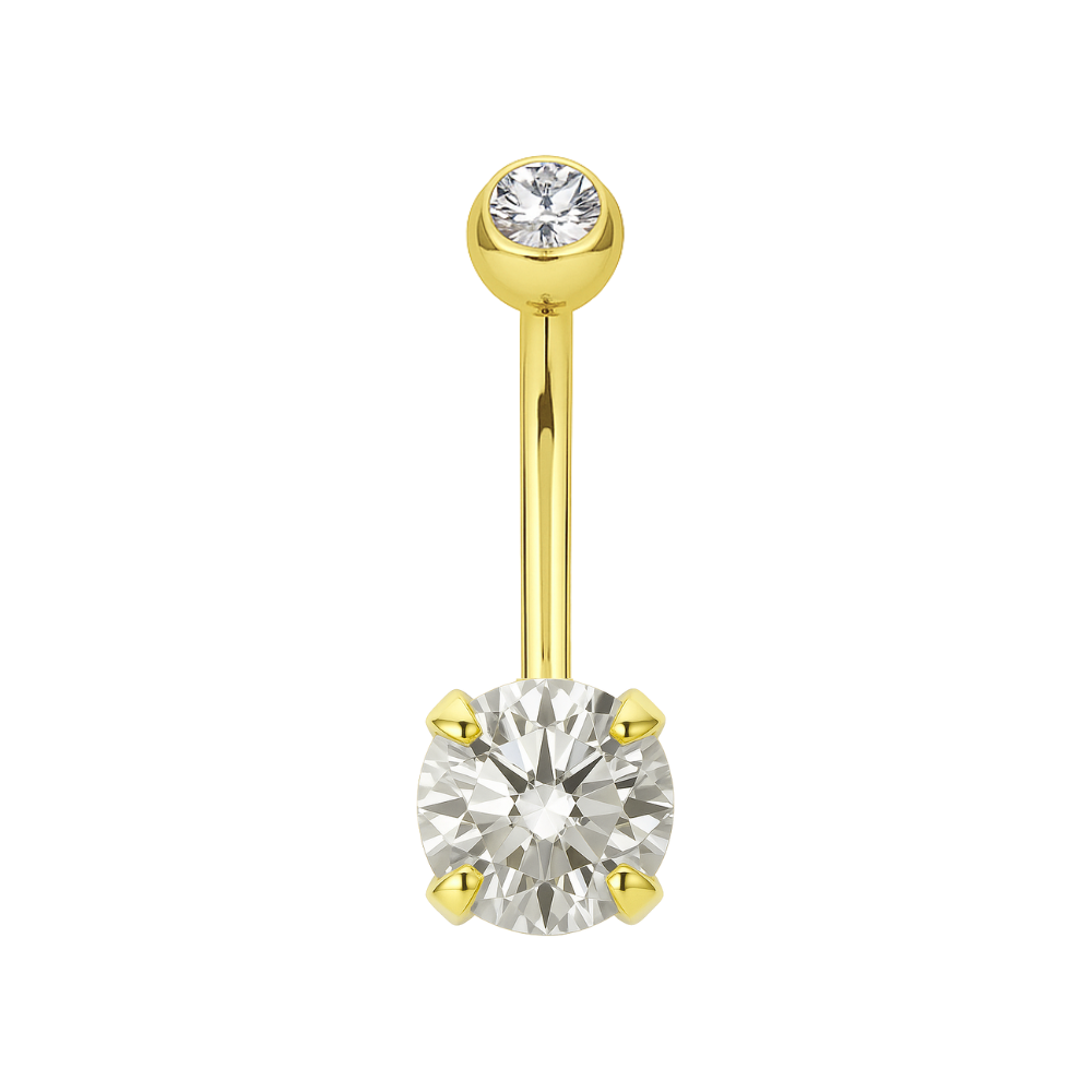 14K Gold Double CZ Jewelled Internally Threaded Belly Ring - Monster Piercing