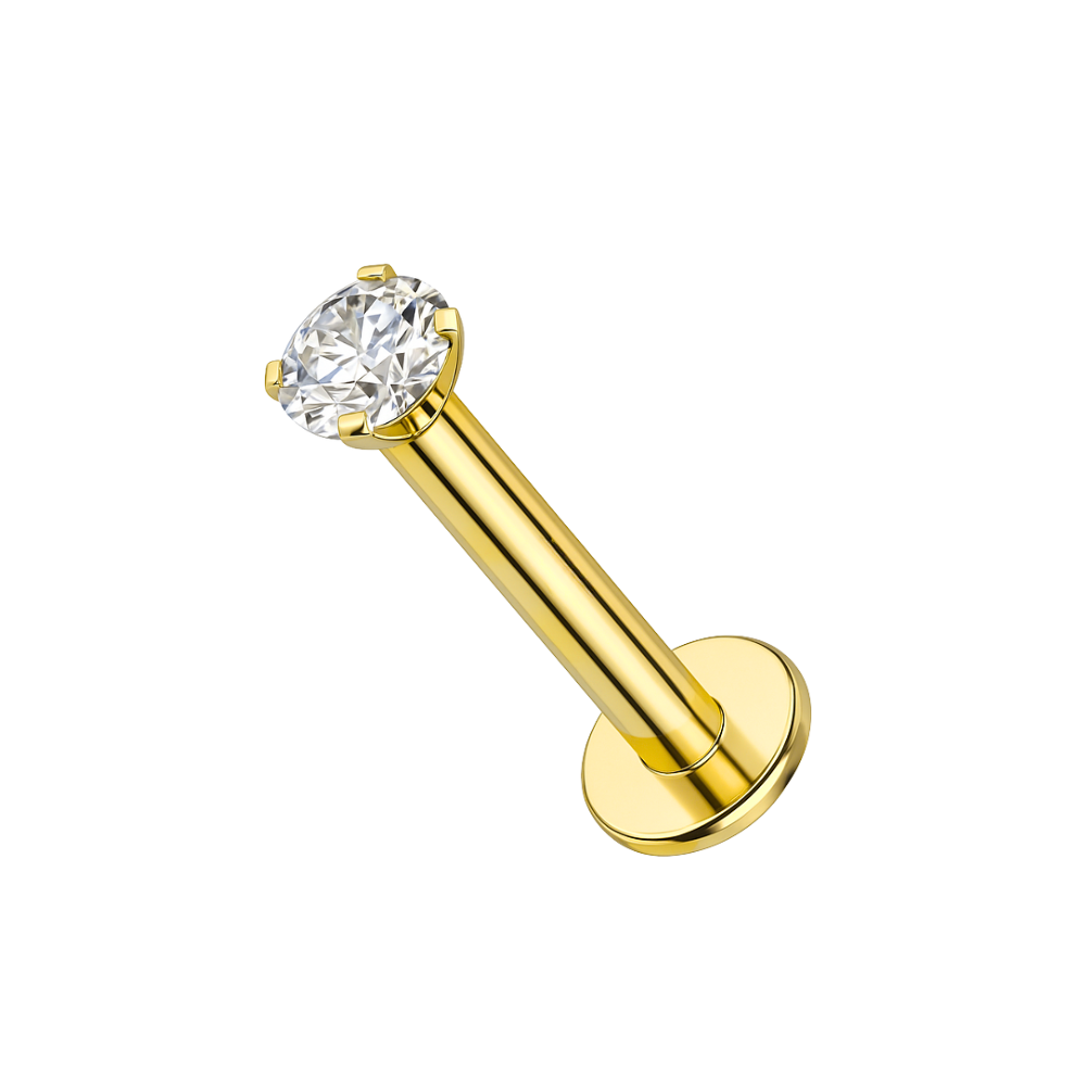 14K Gold Round Cubic Zirconia Jewelled Push Fit Top - Monster Piercing