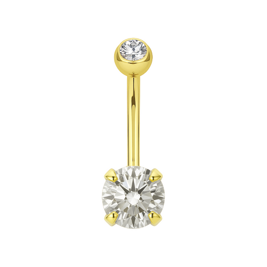 14K Gold Double CZ Jewelled Internally Threaded Belly Ring - Monster Piercing