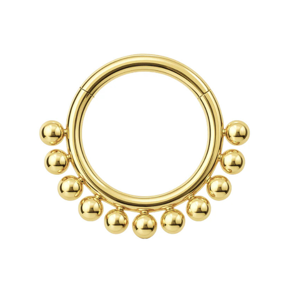14K Gold Tribal Paved Balls Hinged Segment Clicker Ring