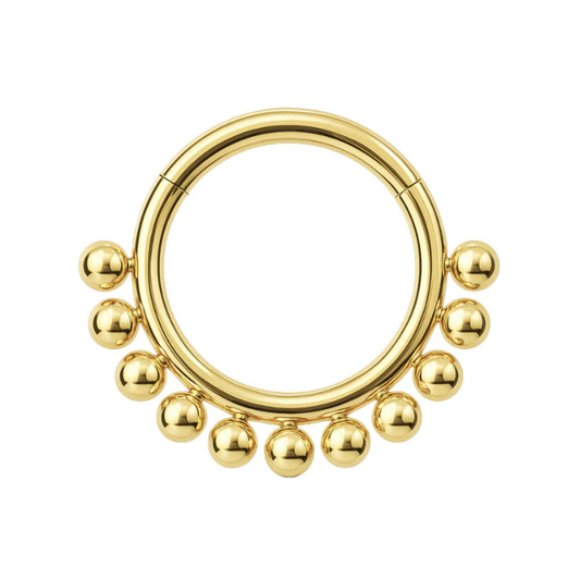14K Gold Tribal Paved Balls Hinged Segment Clicker Ring