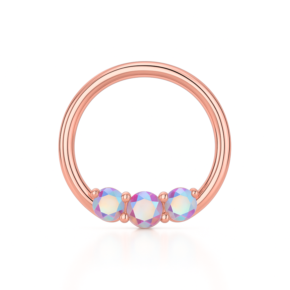 G23 Titanium Tri-Jewelled Hinged Segment Clicker Ring - Monster Piercing