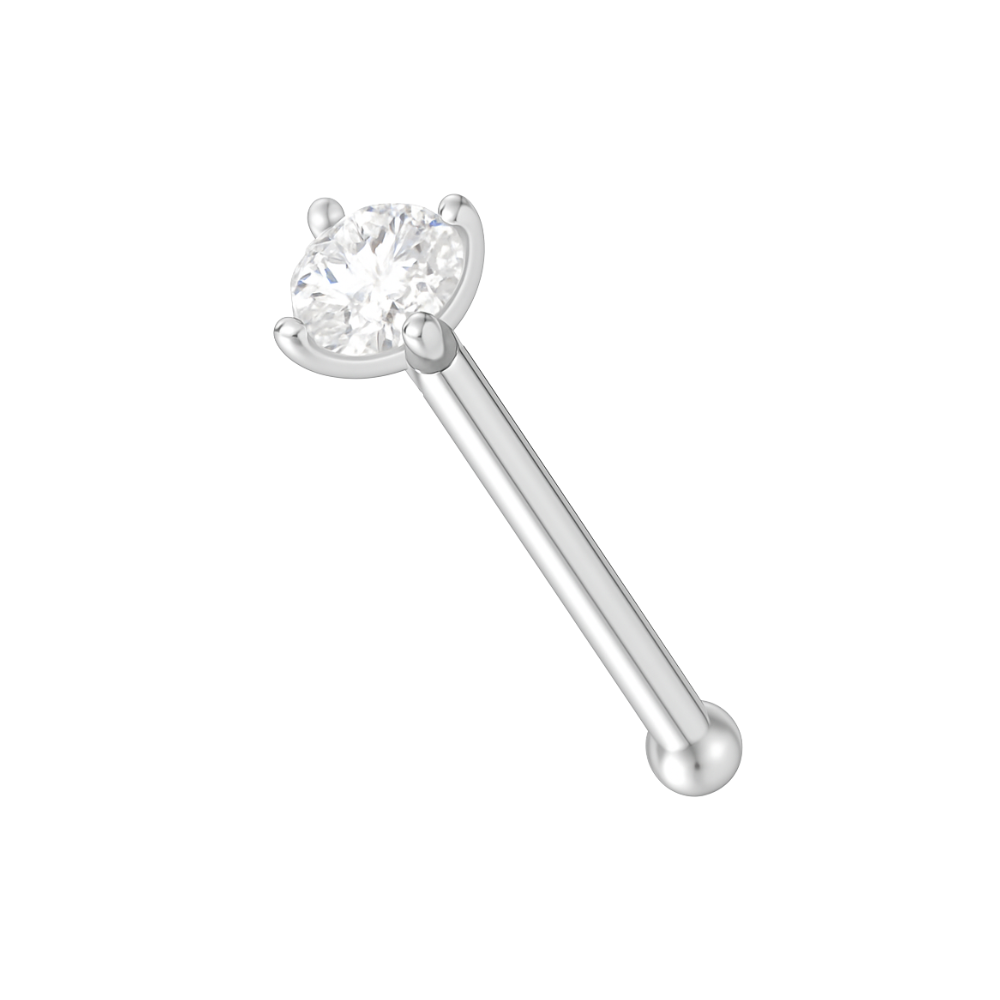 14K Gold Round Cubic Zirconia Jewelled Nose Bone - Monster Piercing