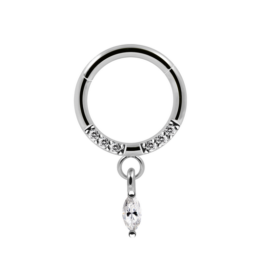 316L Surgical Steel CZ Jewelled Dangling Marquise Hinged Segment Clicker - Monster Piercing