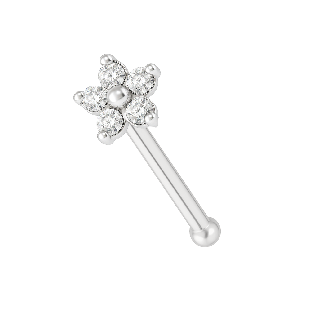 14K Gold Floral Flower Jewelled Nose Bone - Monster Piercing