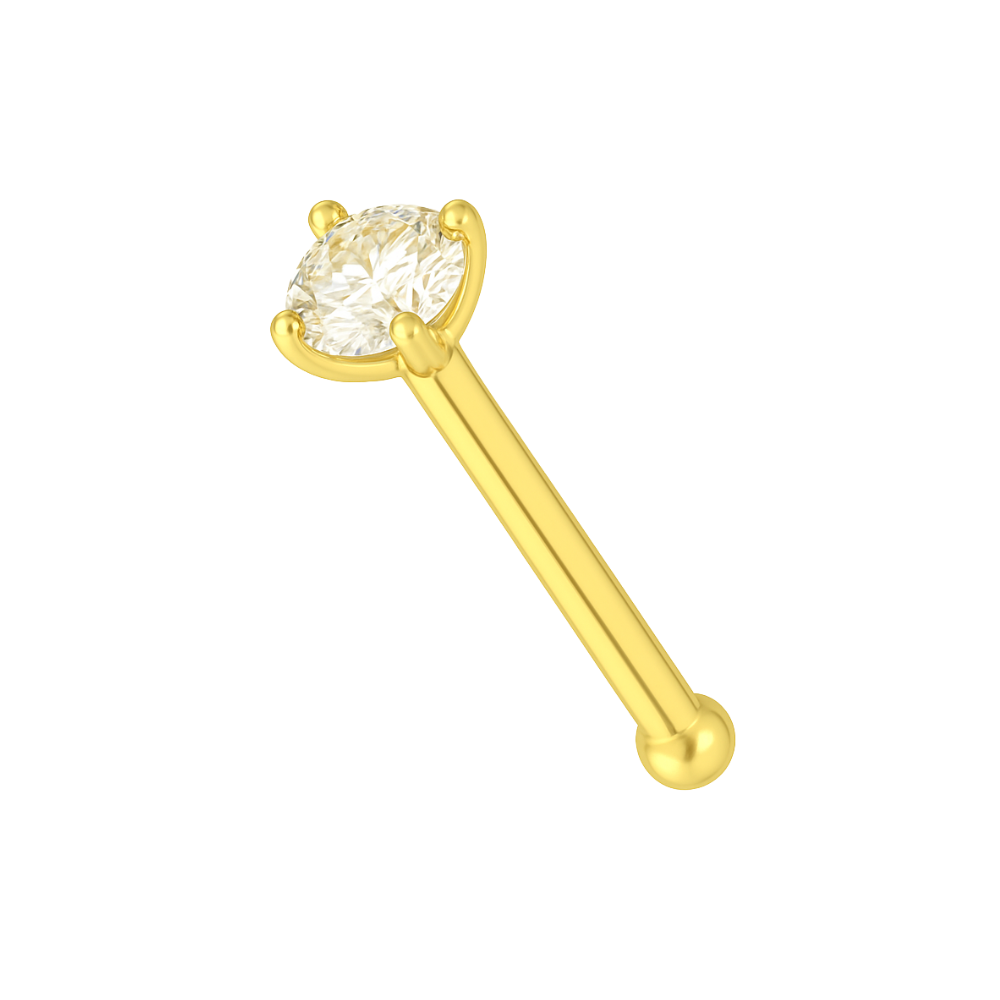 14K Gold Round Cubic Zirconia Jewelled Nose Bone - Monster Piercing