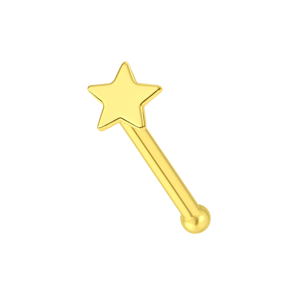 14K Gold Plain 3mm Star Top Nose Bone - Monster Piercing