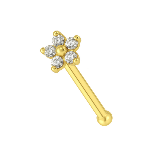14K Gold Floral Flower Jewelled Nose Bone - Monster Piercing