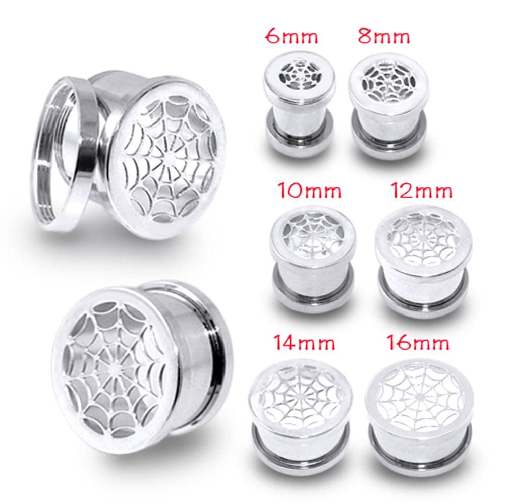 316L Surgical Steel Spider Web Screw Fit Flesh Tunnel - Monster Piercing