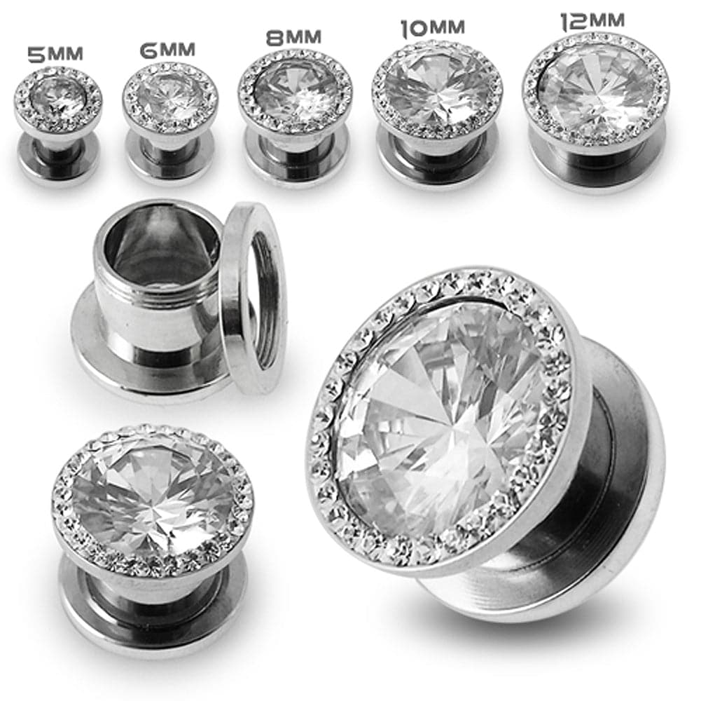 AAA Stone Multi Jewelled Screw Fit Flesh Tunnel - Monster Piercing