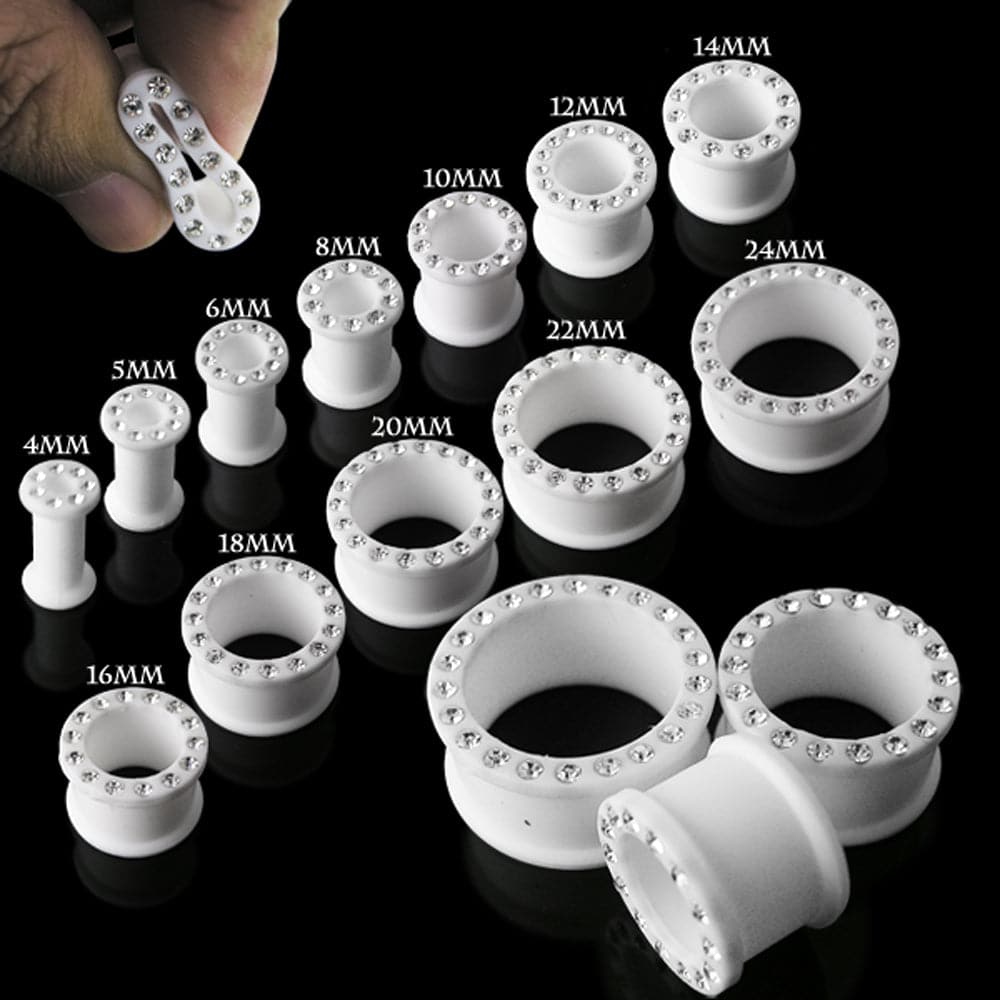 Multi Jewelled Milk White Silicone Ear Tunnel - Monster Piercing