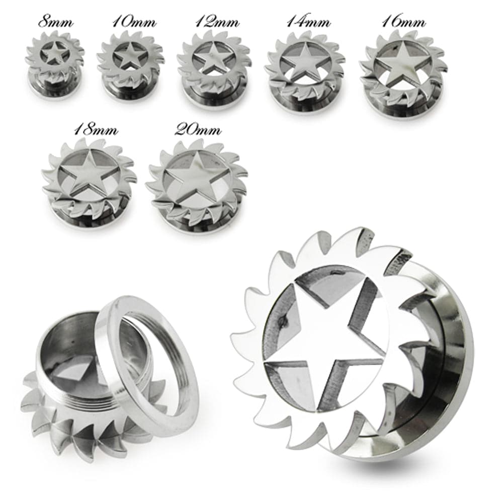 316L Surgical Steel Star Saw Blade Screw Fit Flesh Tunnel - Monster Piercing
