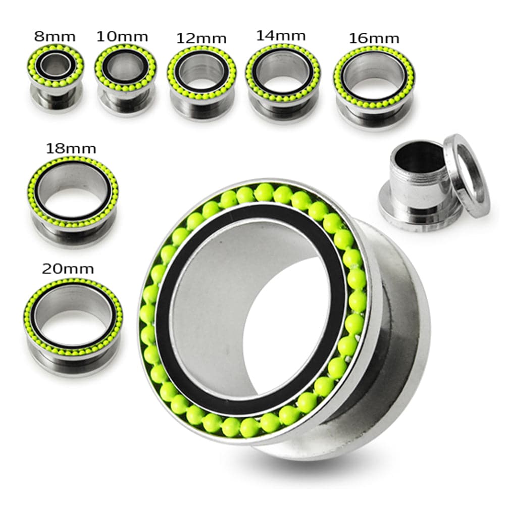 316L Surgical Steel With Light Green Ball Edge Top Flesh Tunnel - Monster Piercing