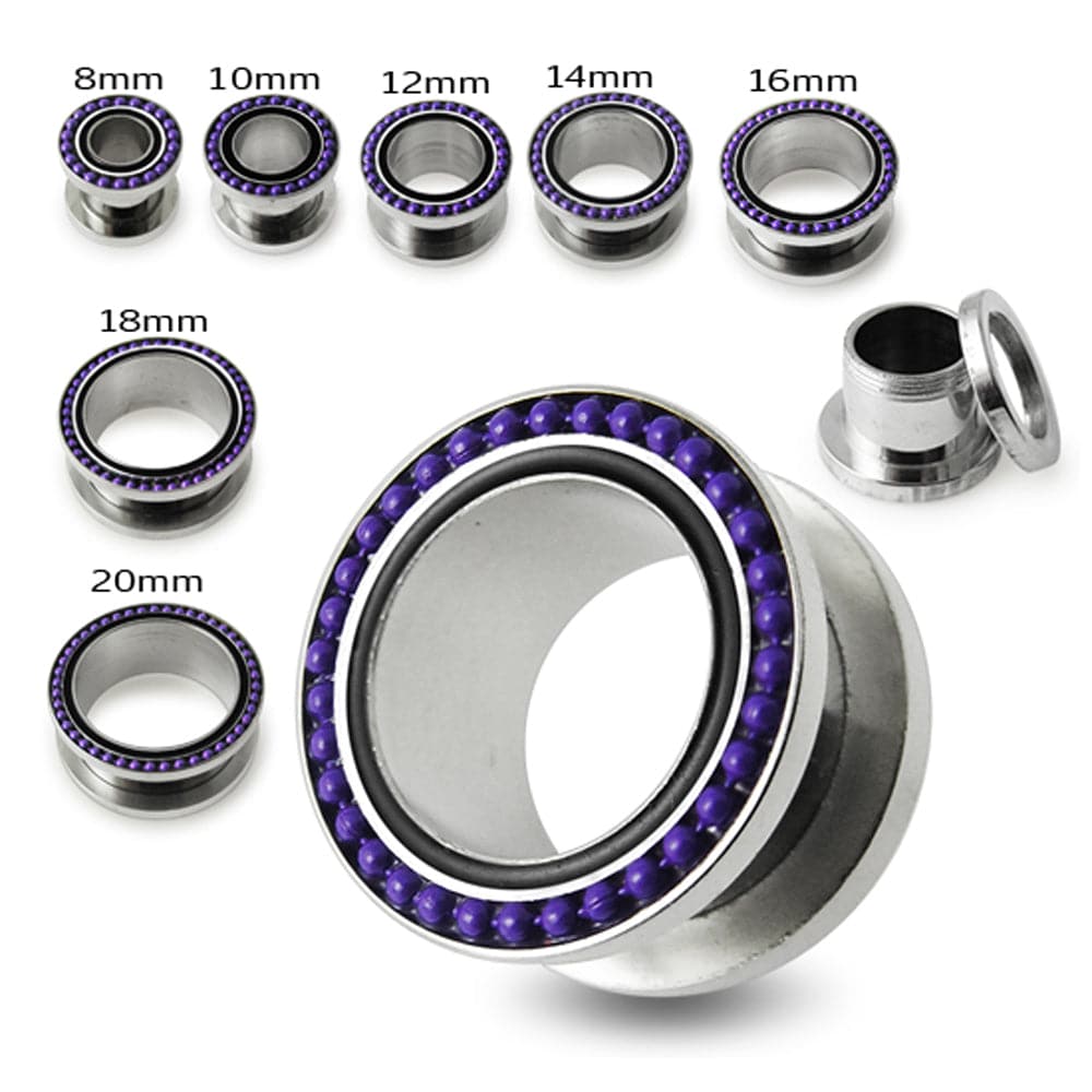 316L Surgical Steel With Purple Ball Edge Top Flesh Tunnel - Monster Piercing