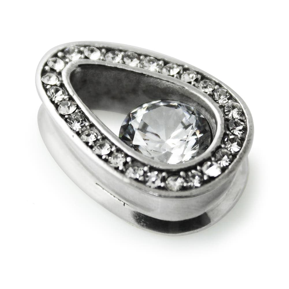 316L Surgical Steel Clear CZ Jewelled Tear Drop Ear Plug - Monster Piercing