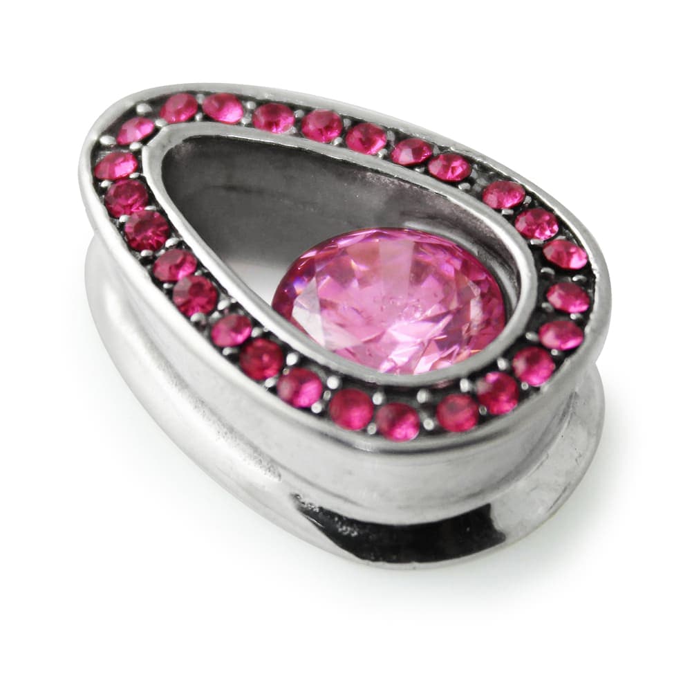 316L Surgical Steel Pink Jewelled Tear Drop Ear Plug - Monster Piercing
