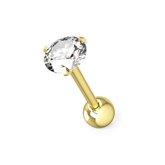 316L Surgical Steel Tragus Bar with Clear Round Gem Top Stud - Monster Piercing
