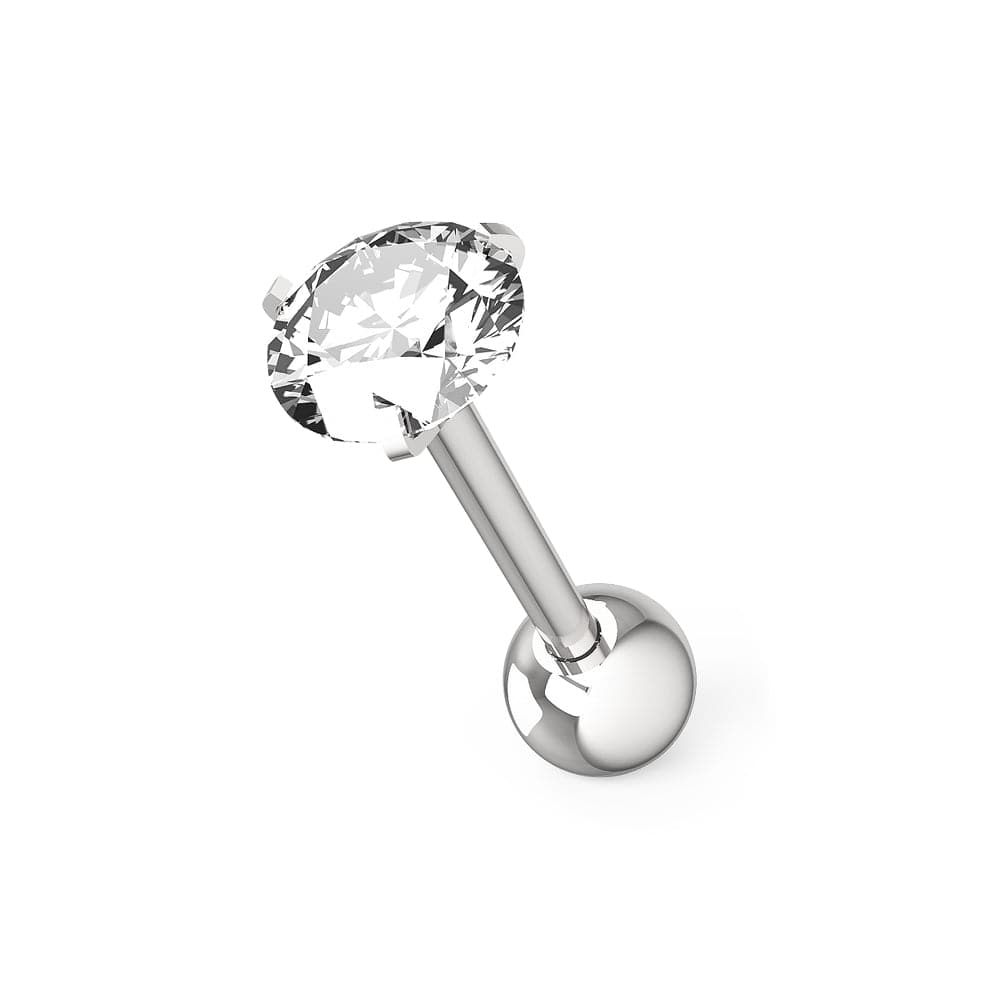 316L Surgical Steel Tragus Bar with Clear Round Gem Top Stud - Monster Piercing