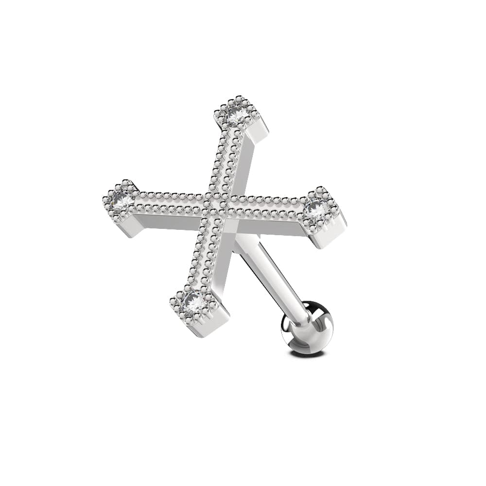 316L Surgical Steel Micro Setting Jewelled Irish Cross Tragus Stud - Monster Piercing
