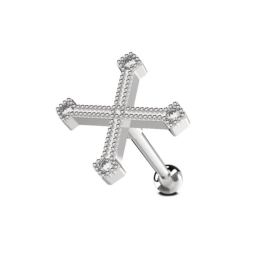 316L Surgical Steel Micro Setting Jewelled Irish Cross Tragus Stud - Monster Piercing