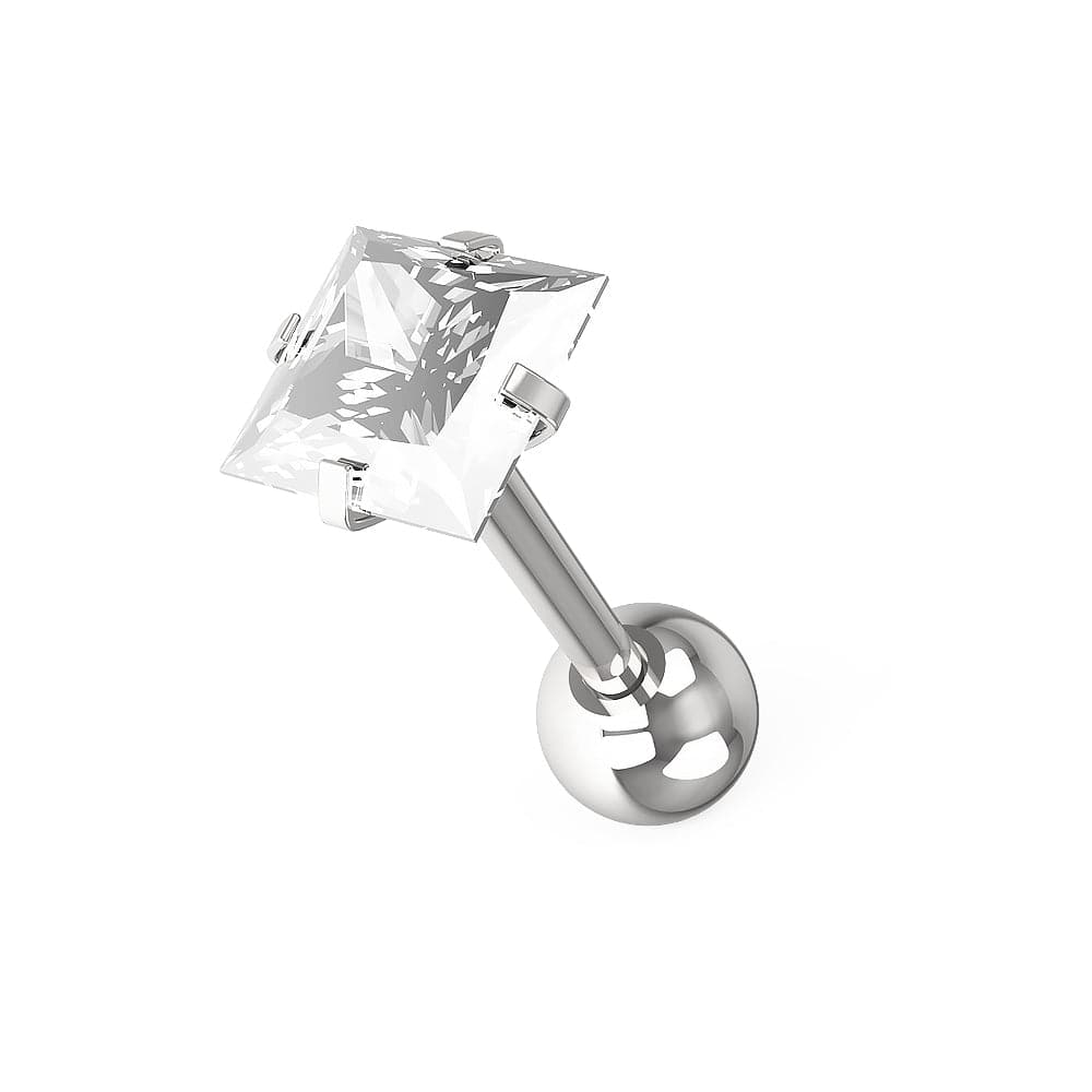 316L Tragus Bar with Clear Square Gem Top Stud - Monster Piercing