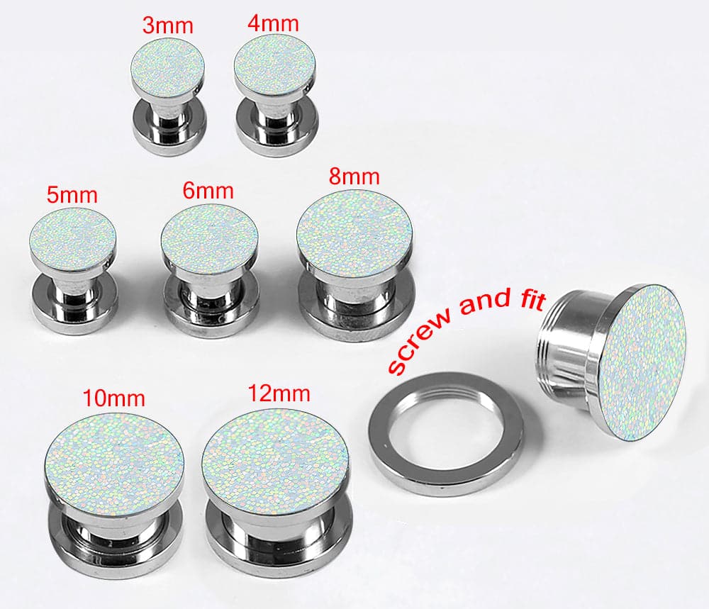 316L Surgical Steel Glittering Coloured Screw Fit Flesh Tunnel - Monster Piercing