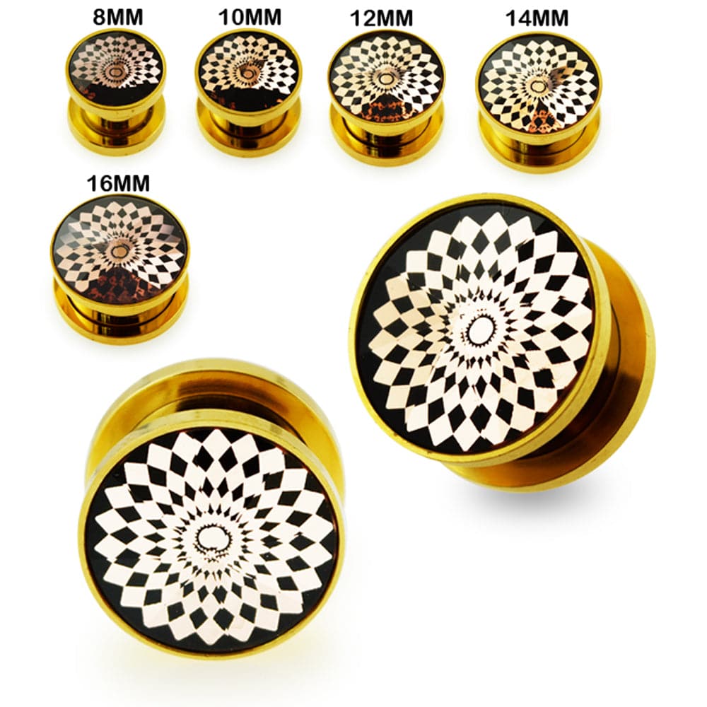 316L Surgical Steel Gold PVD Cut-Out Jewel Screw Fit Flesh Tunnel - Monster Piercing