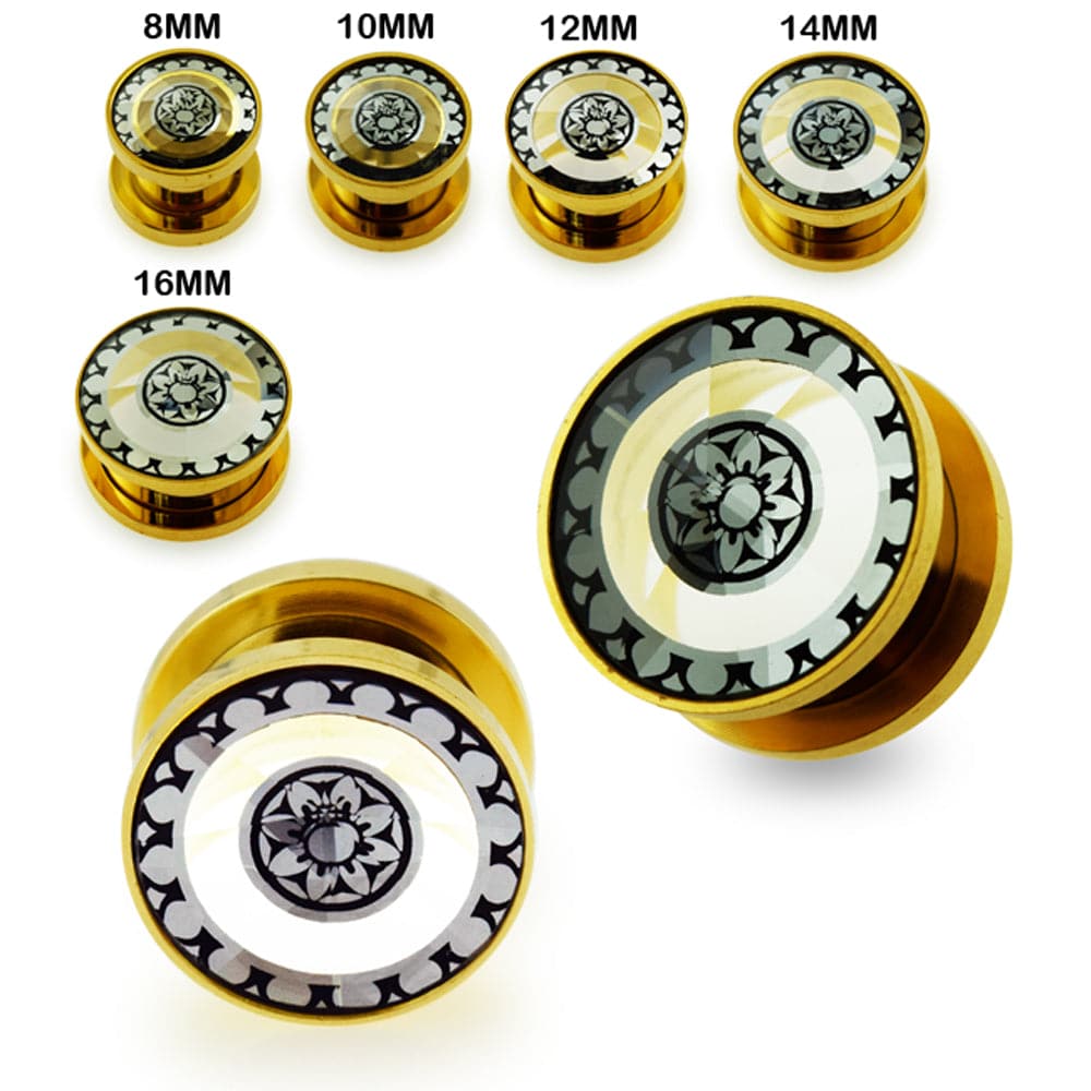316L Surgical Steel Gold PVD Cut-Out Flower Screw Fit Flesh Tunnel - Monster Piercing