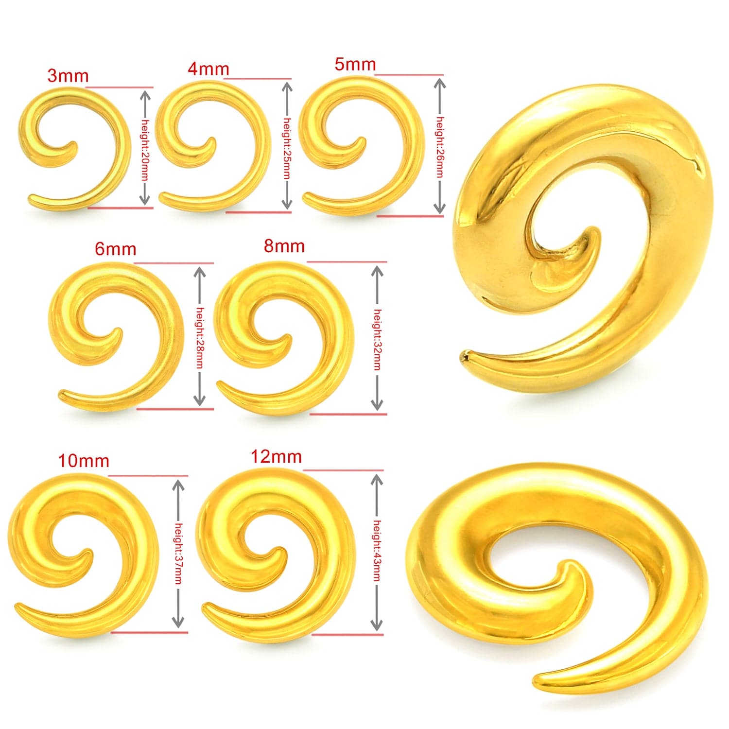 316L Surgical Steel Gold PVD Plated Over Hollow Ear Expander - Monster Piercing