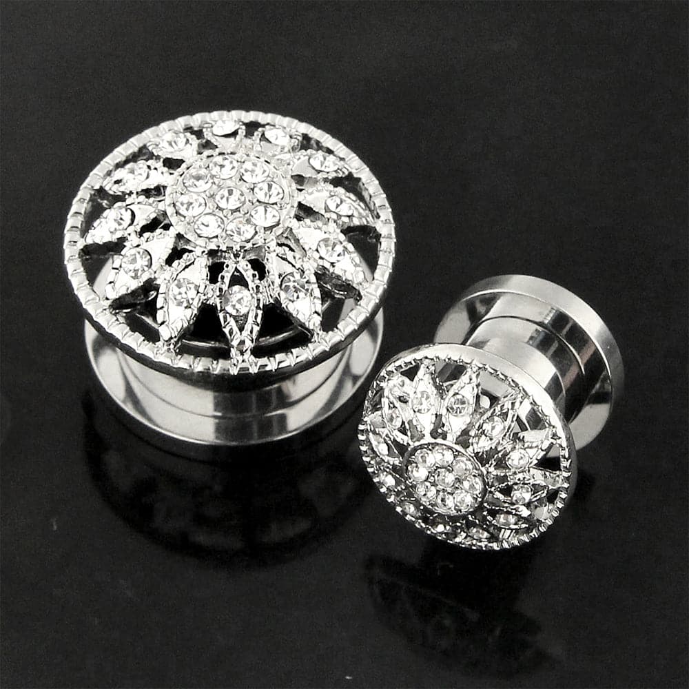 316L Surgical Steel Micro Jewelled Ear Flesh Tunnel - Monster Piercing