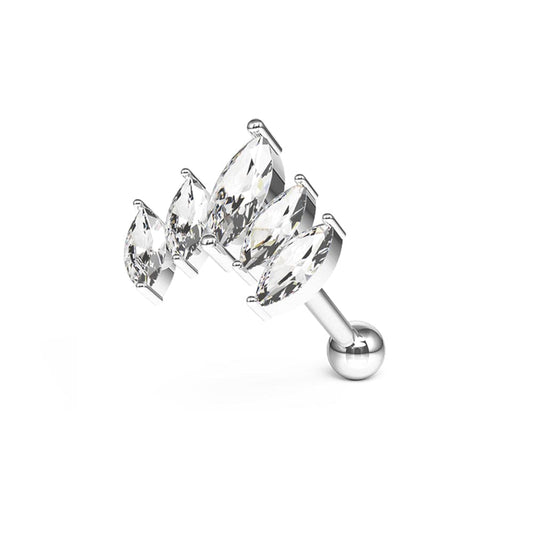 316L Surgical Steel Jewelled Crown Cartilage Ear Stud - Monster Piercing