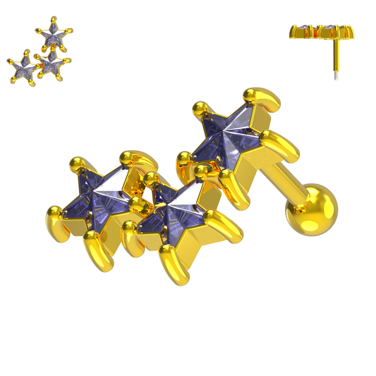 925 Sterling Silver Tri-Star Cartilage Ear Stud - Monster Piercing