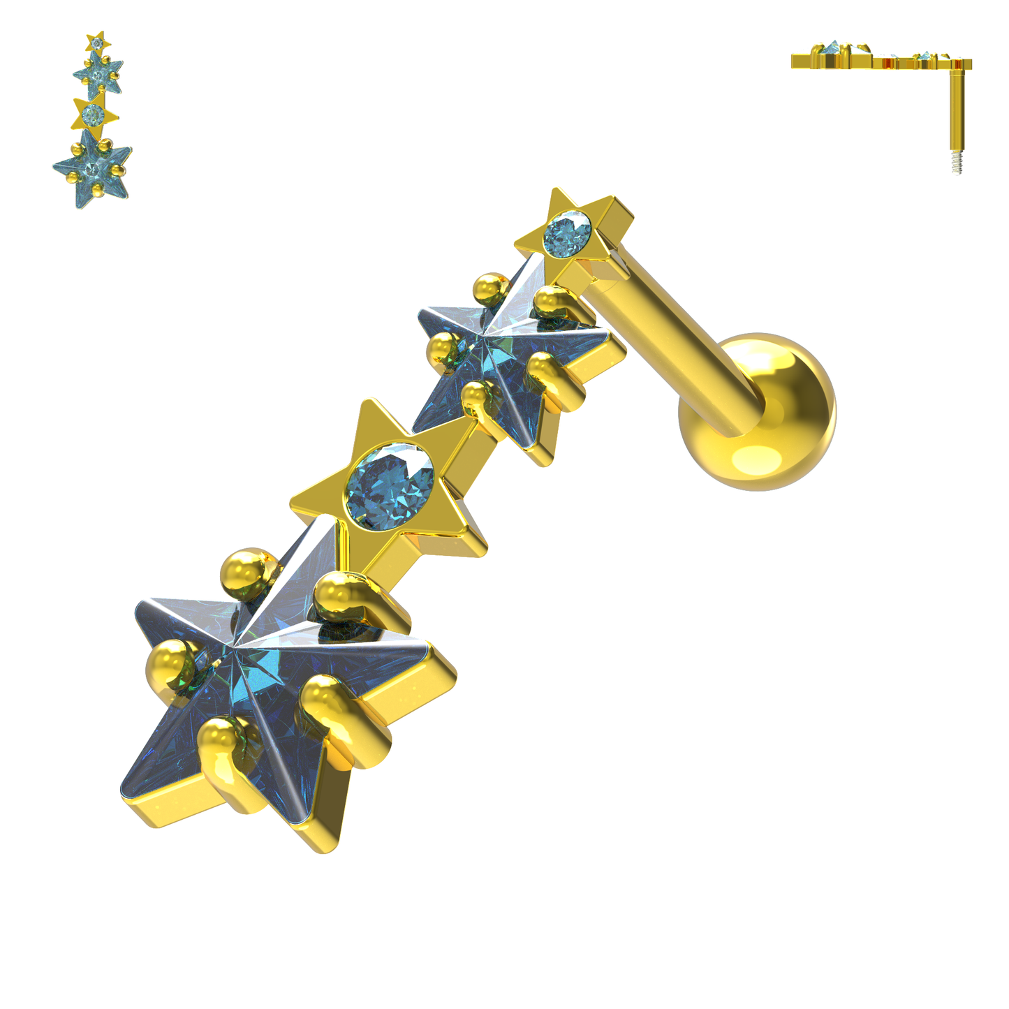 925 Sterling Silver Multiple Shooting Star Cartilage Ear Stud - Monster Piercing